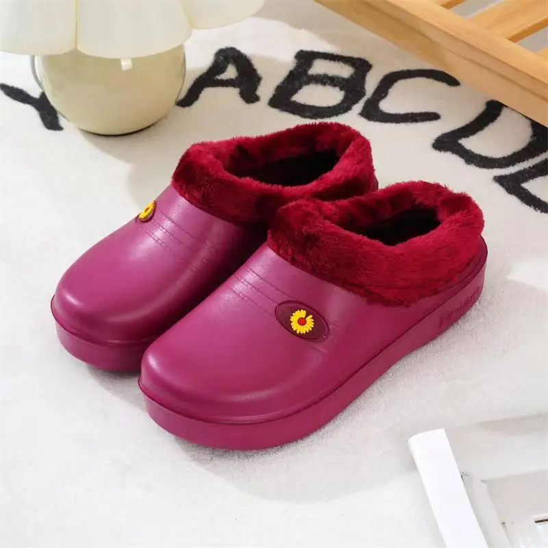 Winter Men's Velvet Half-Flop Cotton Rain Boots Thick-Soled One-Piece Eva Warm and Waterproof Half-Flop Women's Cotton Slippers