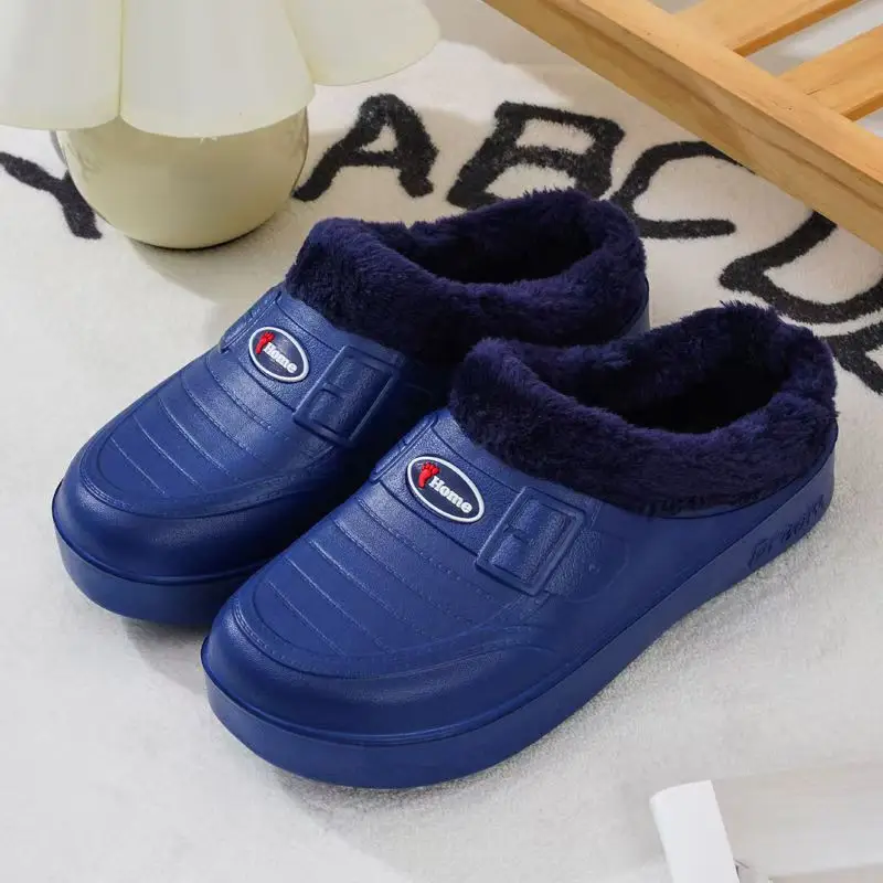 Winter Men's Velvet Half-Flop Cotton Rain Boots Thick-Soled One-Piece Eva Warm and Waterproof Half-Flop Women's Cotton Slippers