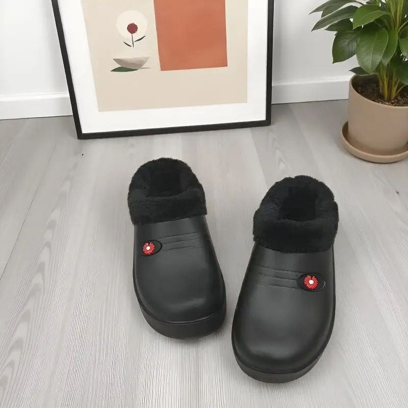 Winter Men's Velvet Half-Flop Cotton Rain Boots Thick-Soled One-Piece Eva Warm and Waterproof Half-Flop Women's Cotton Slippers