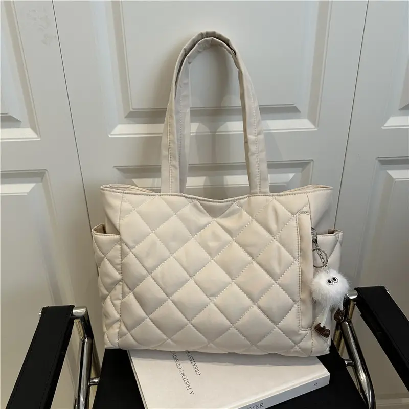 Women Quilted Shoulder Tote Bag Light Green 2025 - Image 8