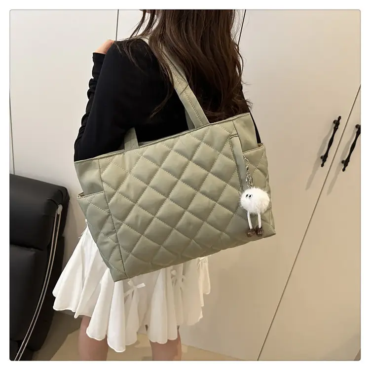Women Quilted Shoulder Tote Bag Light Green 2025 — feature 13
