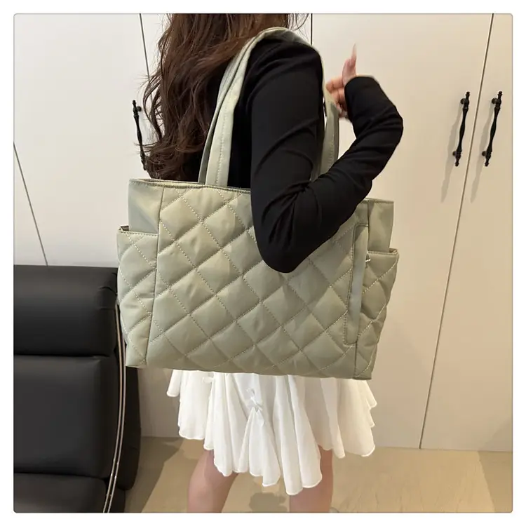 Women Quilted Shoulder Tote Bag Light Green 2025 — feature 14