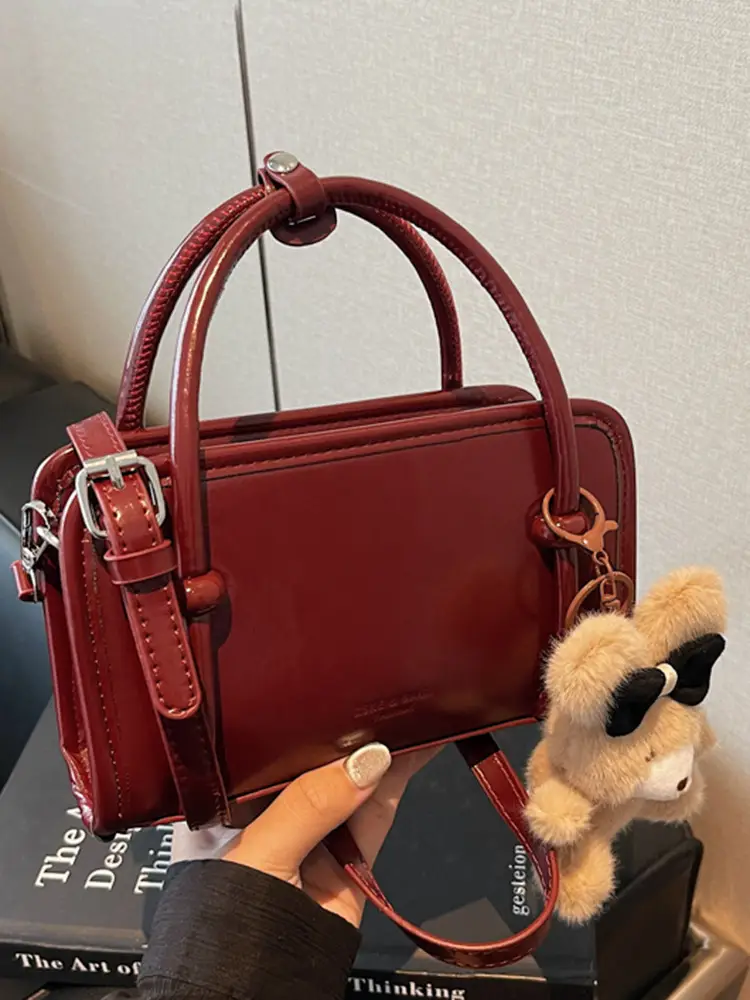 Women Shoulder Bag Red Leather 2025 Autumn New