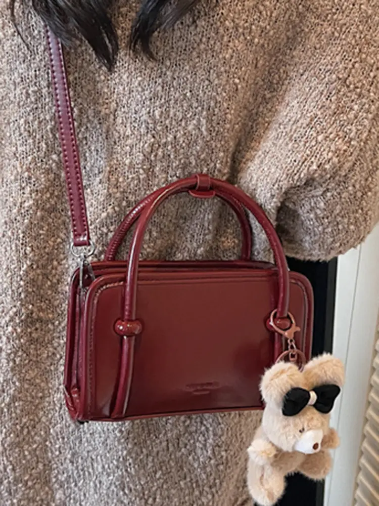 Women Shoulder Bag Red Leather 2025 Autumn New