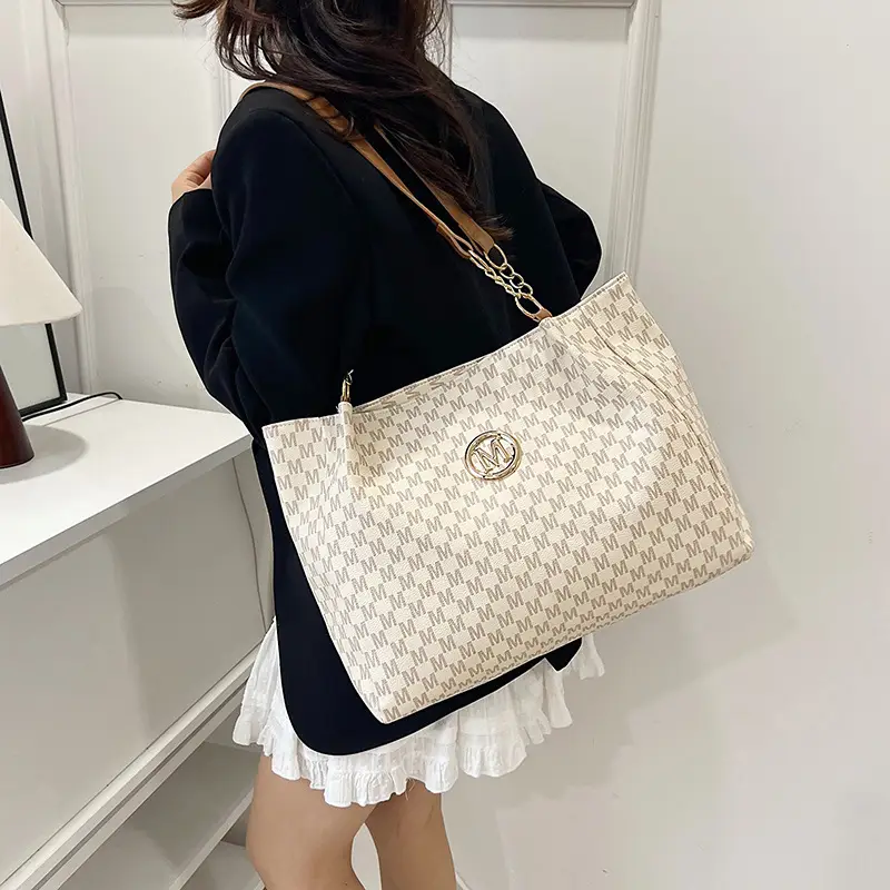 Women's Cross-Border Letter Print Tote Bag Beige Brown - Image 5
