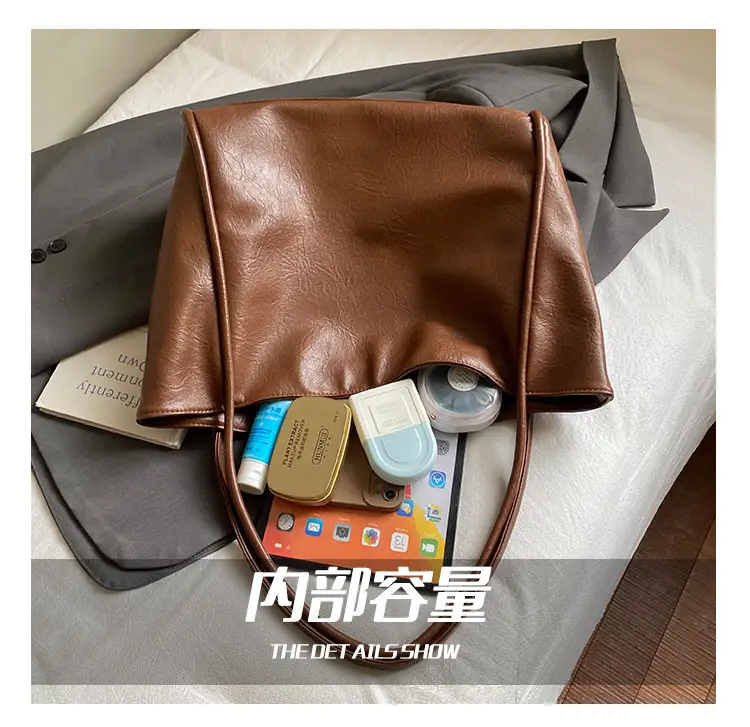 Women Large Capacity Leather Tote Bag Brown 2025 — feature 12