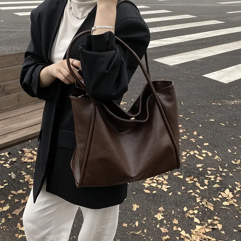 Women Large Capacity Leather Tote Bag Brown 2025 - Image 2