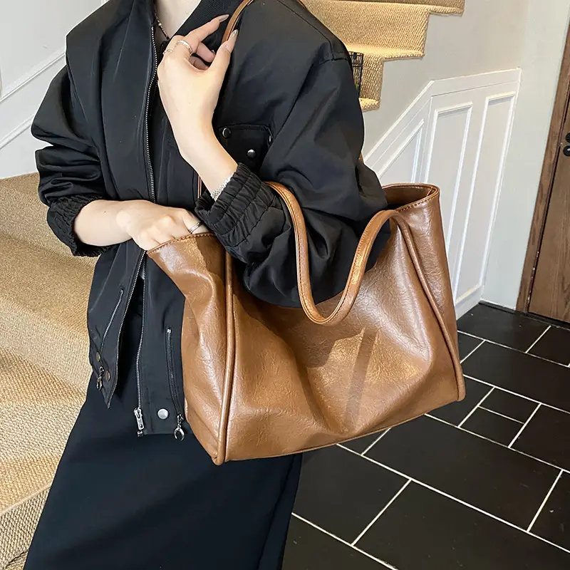 Women Large Capacity Leather Tote Bag Brown 2025 - Image 4