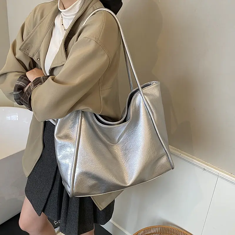 Women Large Capacity Leather Tote Bag Brown 2025 - Image 5