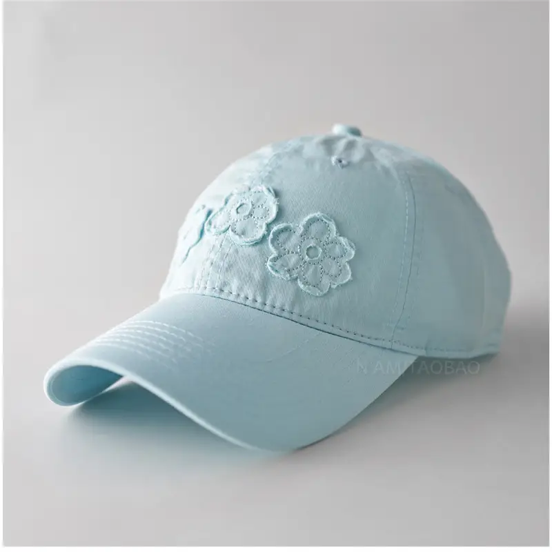 Light Blue Floral Embroidered Women's Cap - Image 4