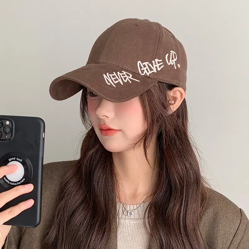 Women Letter Embroidered Baseball Cap Brown Winter Autumn - Image 7