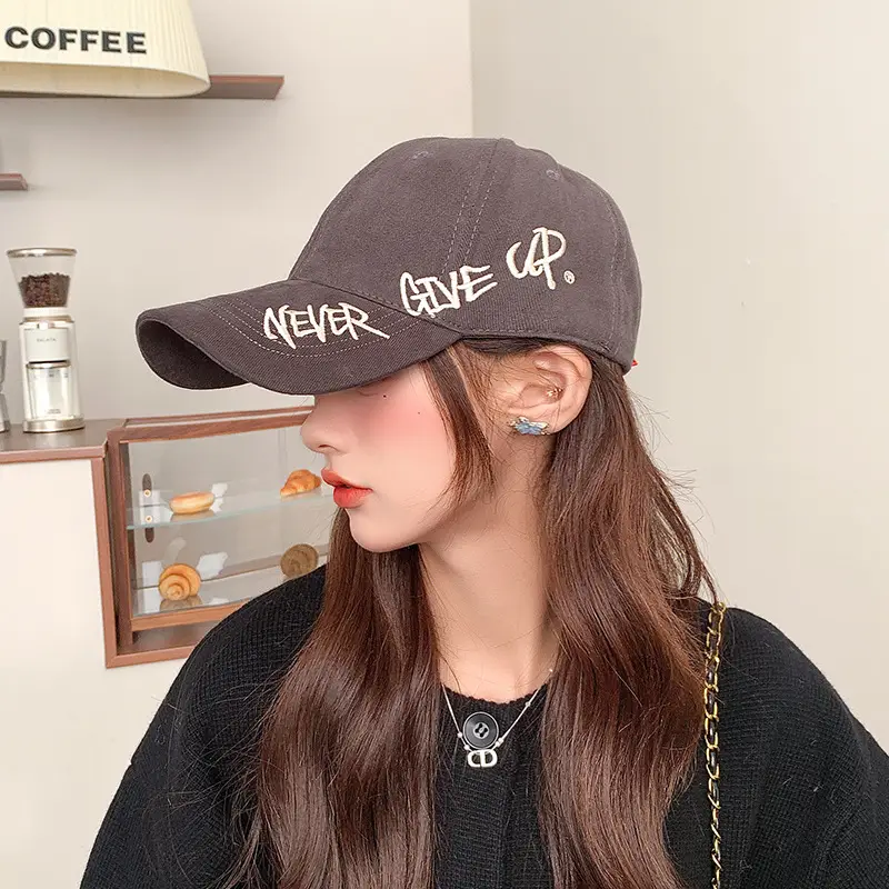 Women Letter Embroidered Baseball Cap Brown Winter Autumn - Image 4