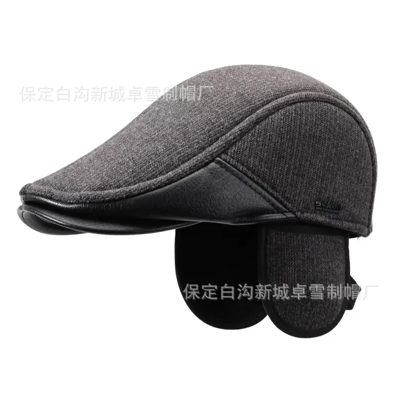 Elderly Men's Winter Fleece Duckbill Cap Gray