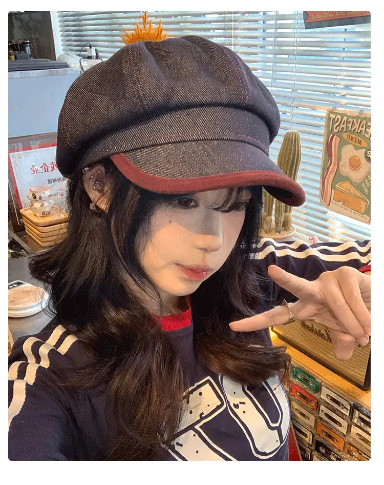 Vintage Denim Beret for Women Spring Autumn Korean Style — feature 12