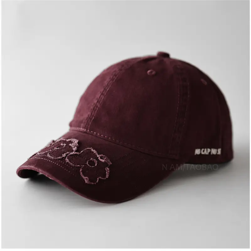 Women Brown Embroidered Baseball Cap with Patched Brim - Image 5