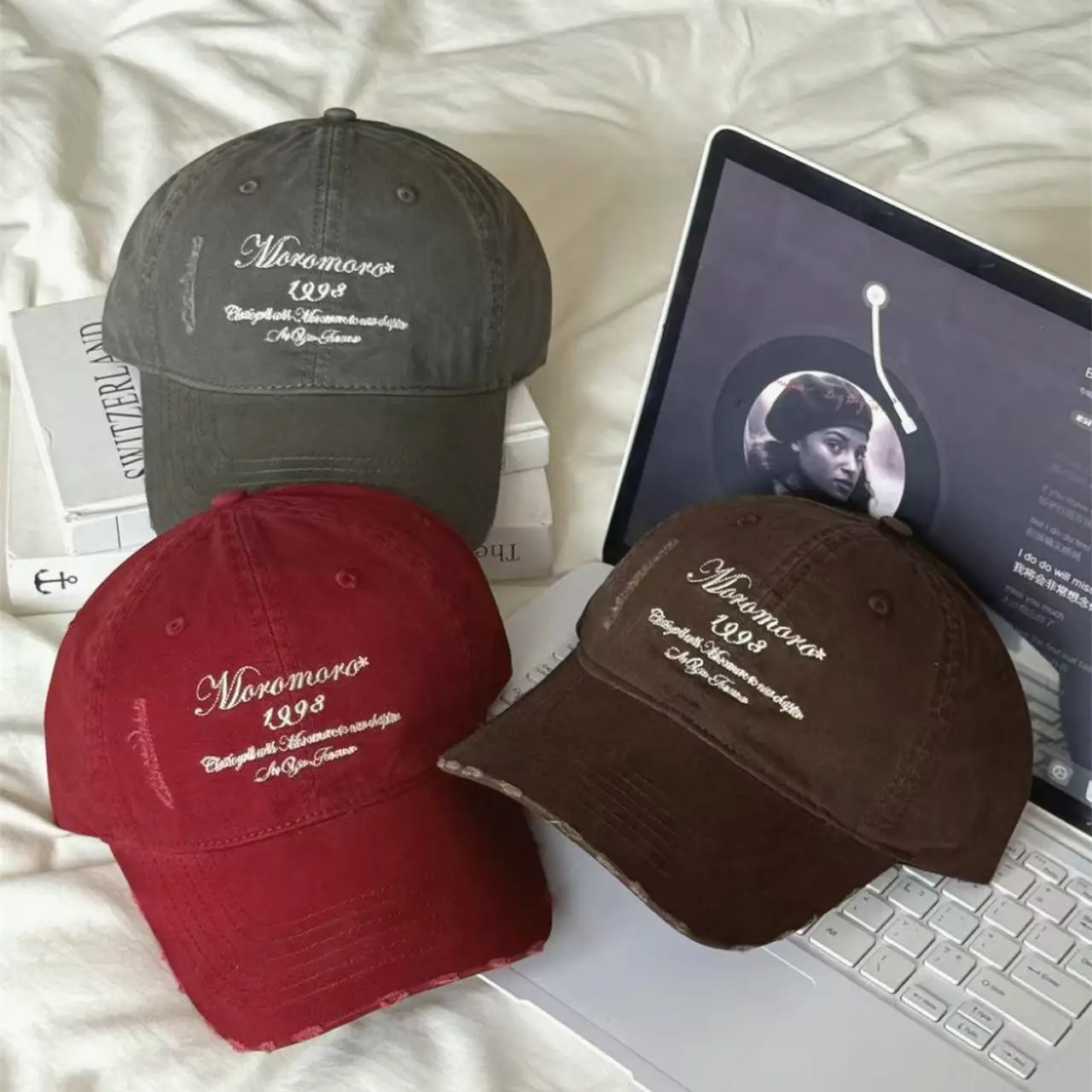 American Retro Letter Embroidery Distressed Cap for Women — feature 1