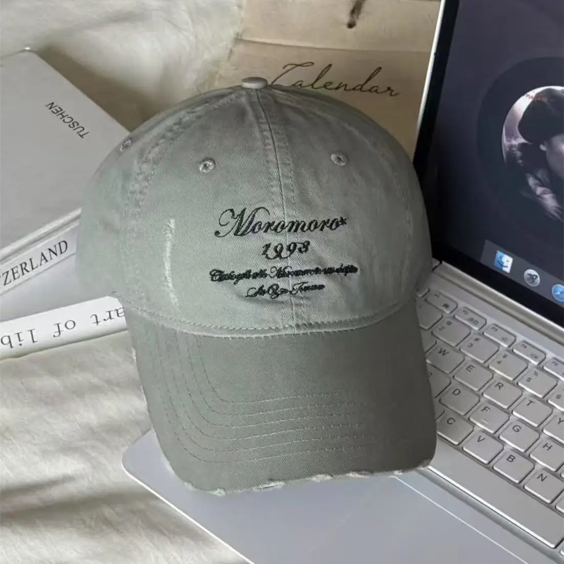 American Retro Letter Embroidery Distressed Cap for Women - Image 6
