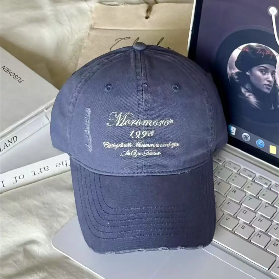 American Retro Letter Embroidery Distressed Cap for Women - Image 9
