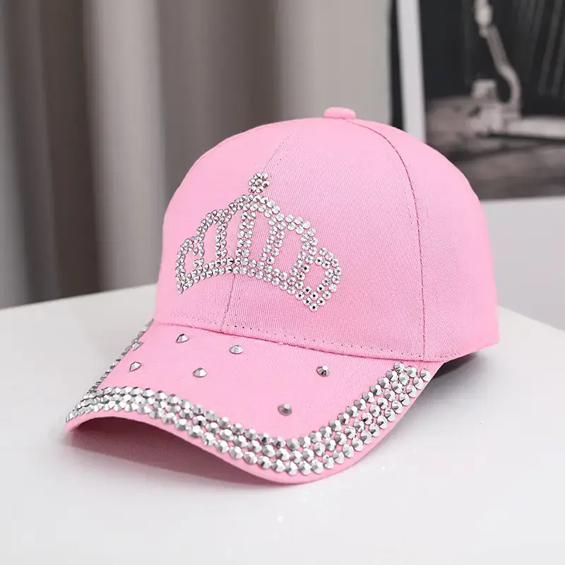 Women's Crown Studded Baseball Caps Red Black White Pink - Image 6
