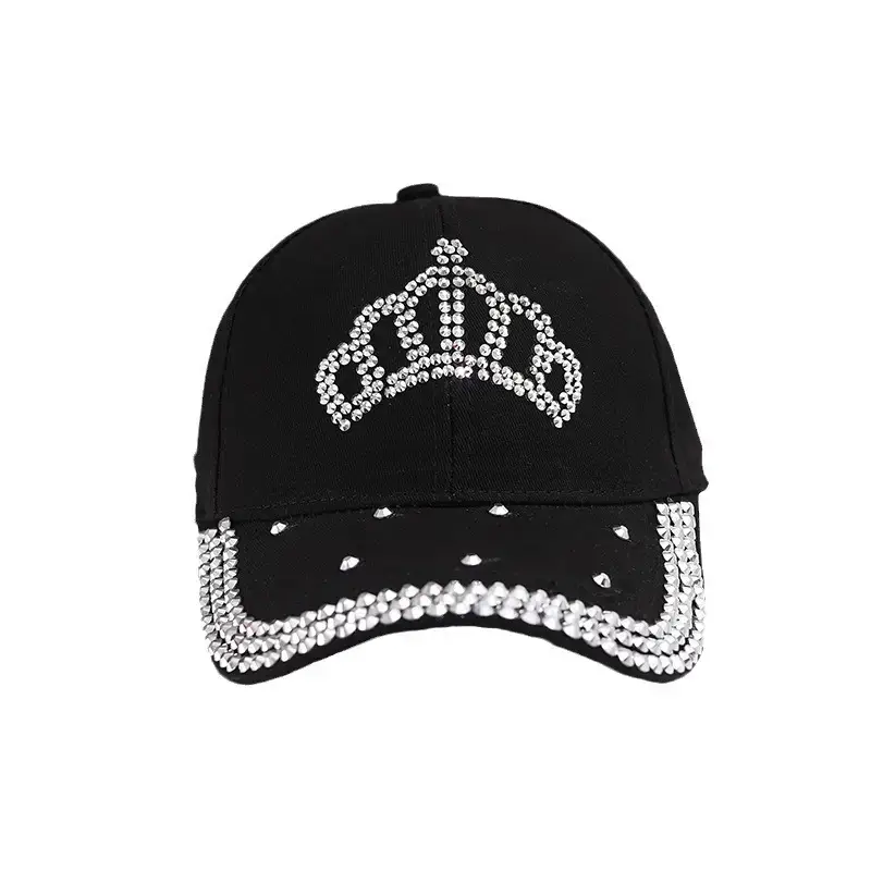 Women's Crown Studded Baseball Caps Red Black White Pink - Image 9