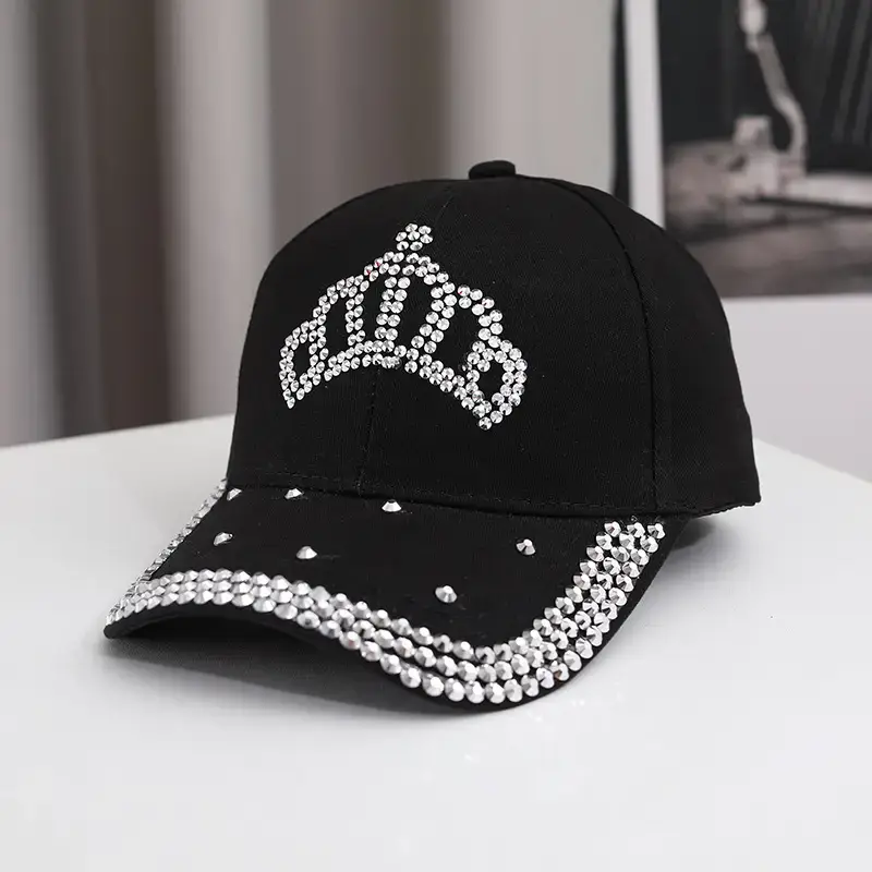 Women's Crown Studded Baseball Caps Red Black White Pink - Image 2