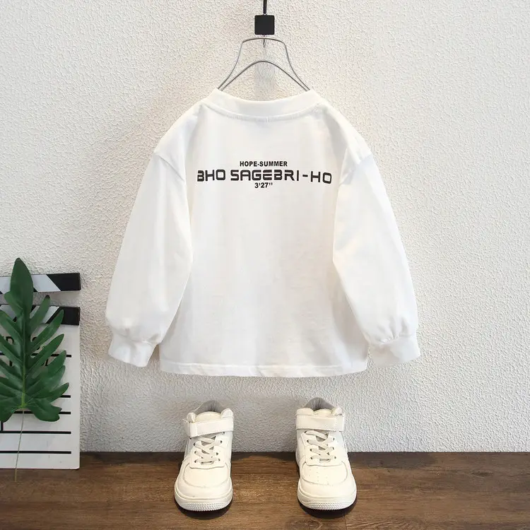 Boys White Letter Print T-Shirt 2025 Spring Autumn - Image 4