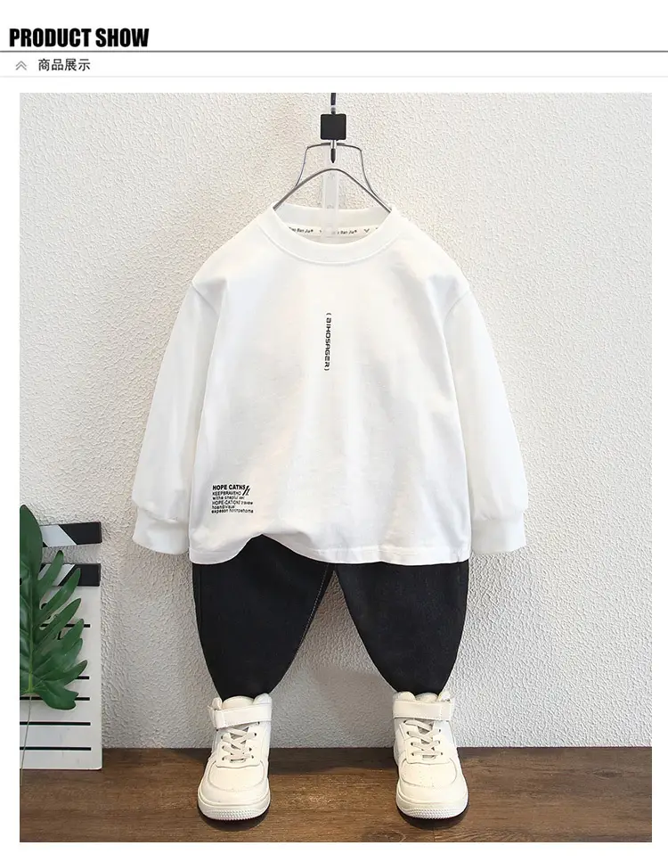 Boys White Letter Print T-Shirt 2025 Spring Autumn — feature 6