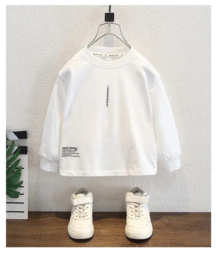 Boys White Letter Print T-Shirt 2025 Spring Autumn — feature 9
