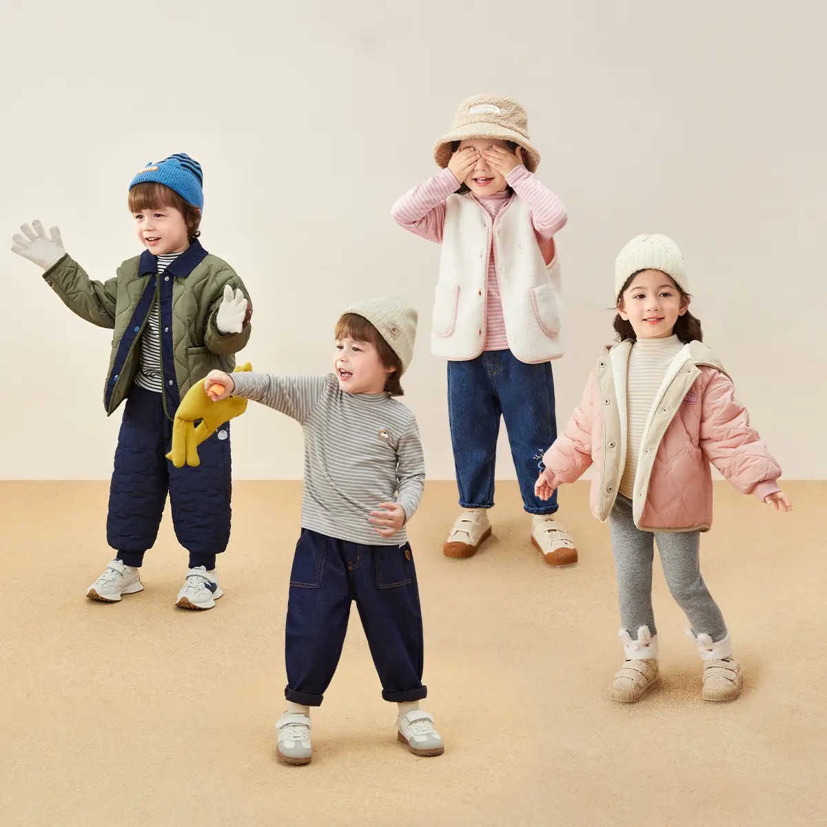 Kids Warm Fleece Long Sleeve Striped Top & Pants Set