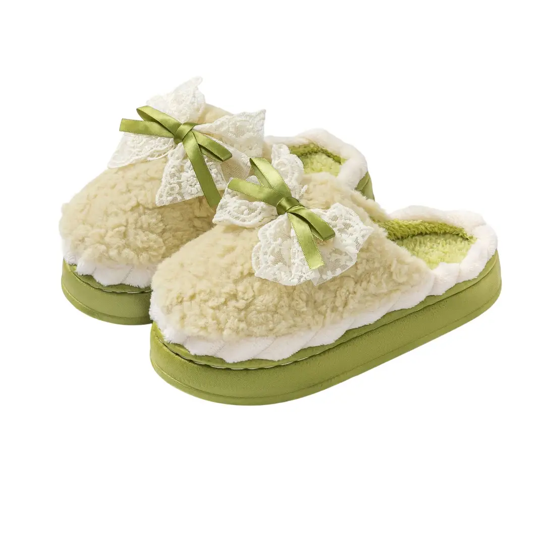 Bow Cotton Slippers for Women Winter 2025 New Indoor Home Thick-Soled Non-Slip Fleece-Lined Warm Plush Slippers - Image 15