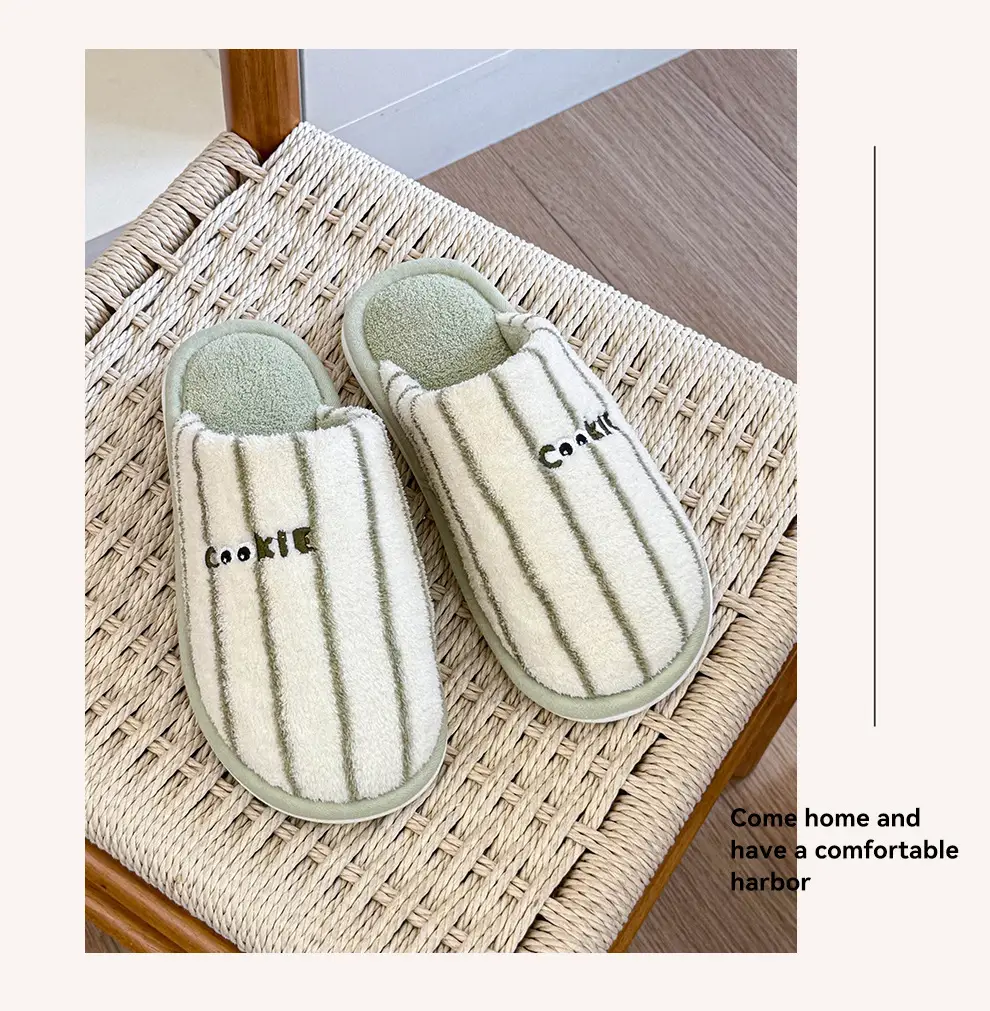 Striped Home Cotton Slippers for Women Winter Plush Warm Anti-Slip Indoor Home Men's Plush Slippers for Men Winter — feature 10