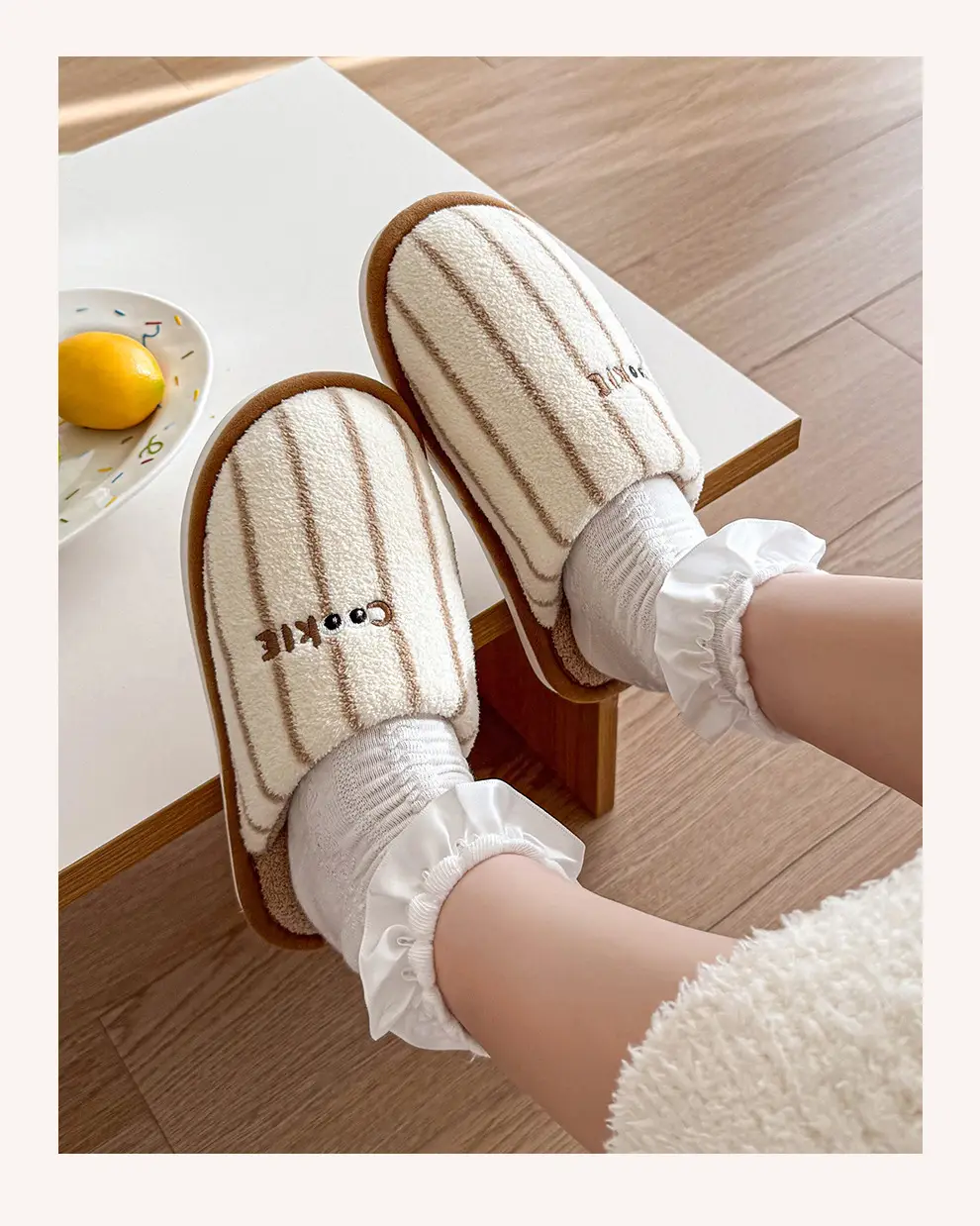 Striped Home Cotton Slippers for Women Winter Plush Warm Anti-Slip Indoor Home Men's Plush Slippers for Men Winter — feature 11