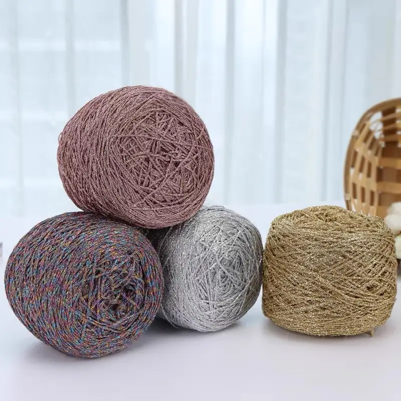 Gold and Silver Thread, Hollow Yarn, Bright Silk Thread, DIY Crochet Bag, Embroidered Mercerized Wool, Hand-Knitted Sweater Doll
