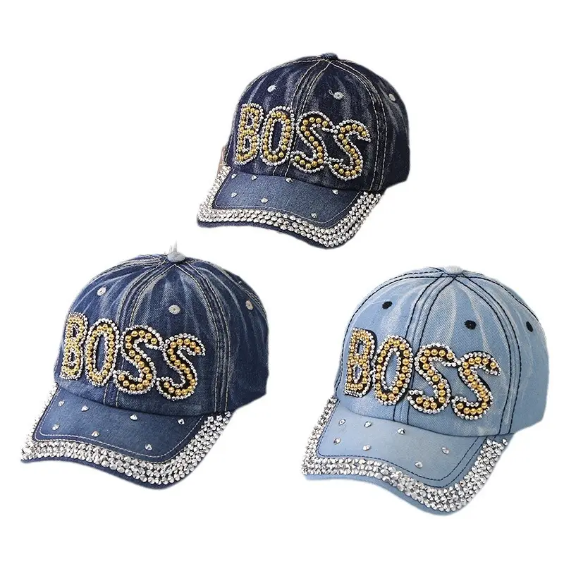 Women's Blue Rivet Baseball Cap with "BOSS" Embroidery - Image 20