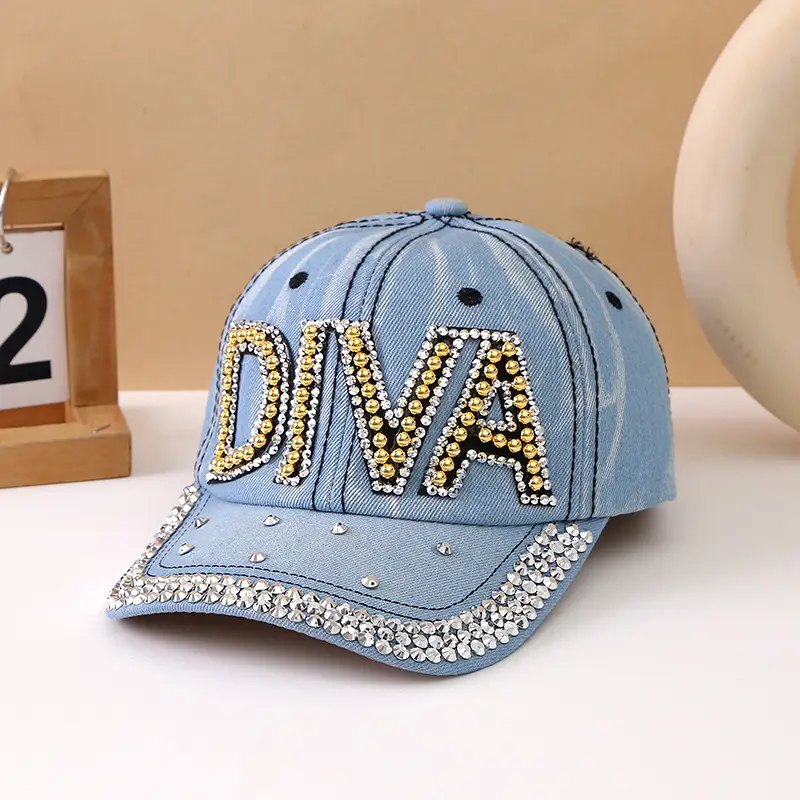 Women's Blue Rivet Baseball Cap with "BOSS" Embroidery - Image 10