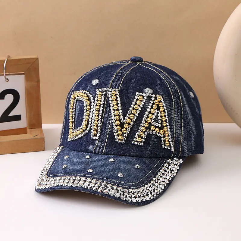Women's Blue Rivet Baseball Cap with "BOSS" Embroidery - Image 11