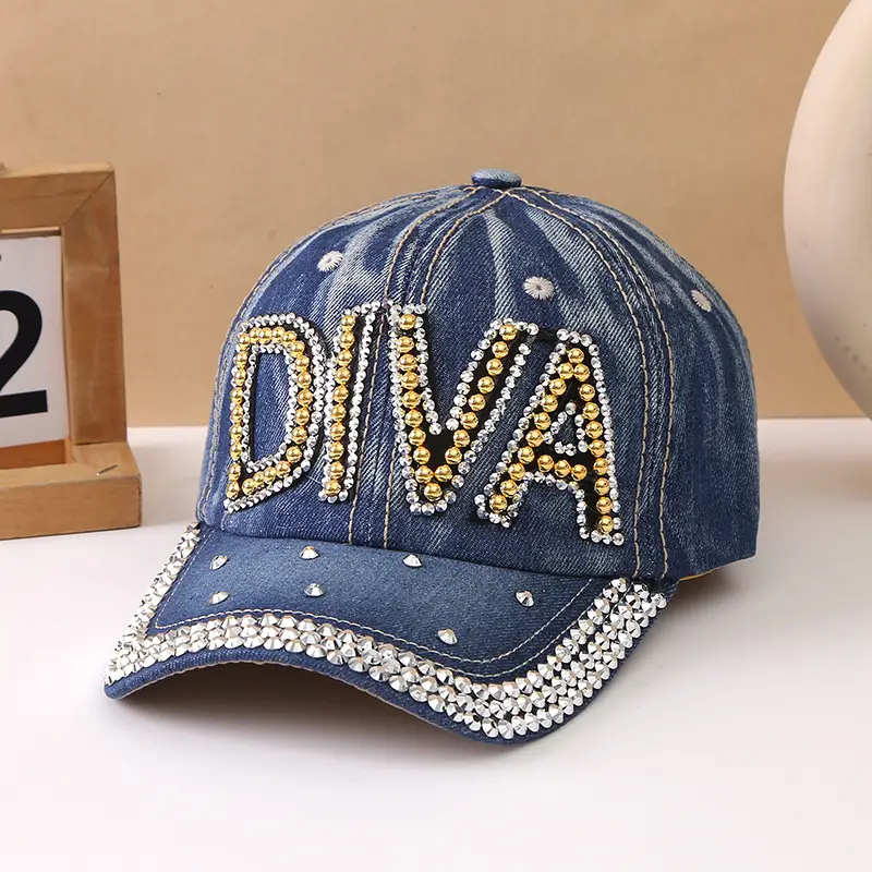 Women's Blue Rivet Baseball Cap with "BOSS" Embroidery - Image 12