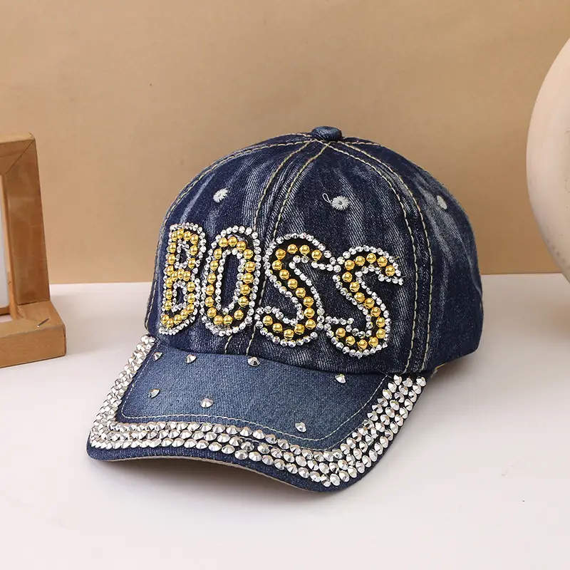 Women's Blue Rivet Baseball Cap with "BOSS" Embroidery - Image 14