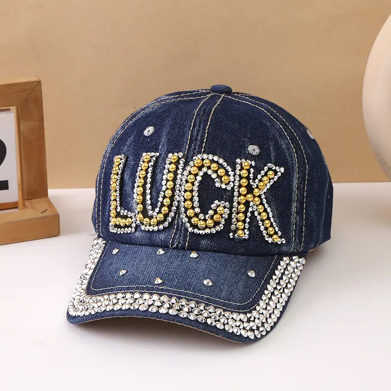 Women's Blue Rivet Baseball Cap with "BOSS" Embroidery - Image 2