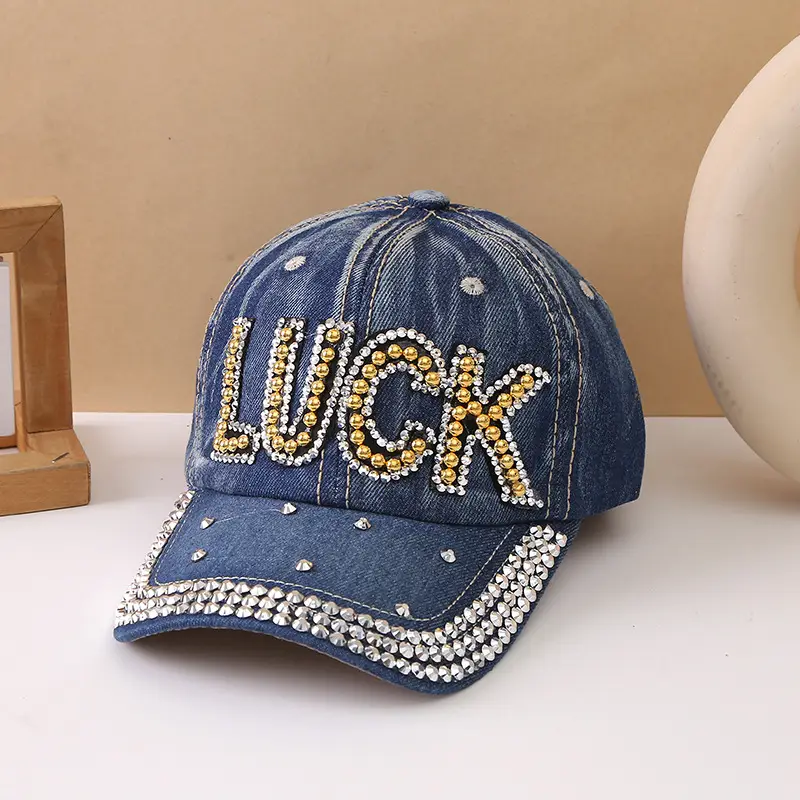 Women's Blue Rivet Baseball Cap with "BOSS" Embroidery - Image 3