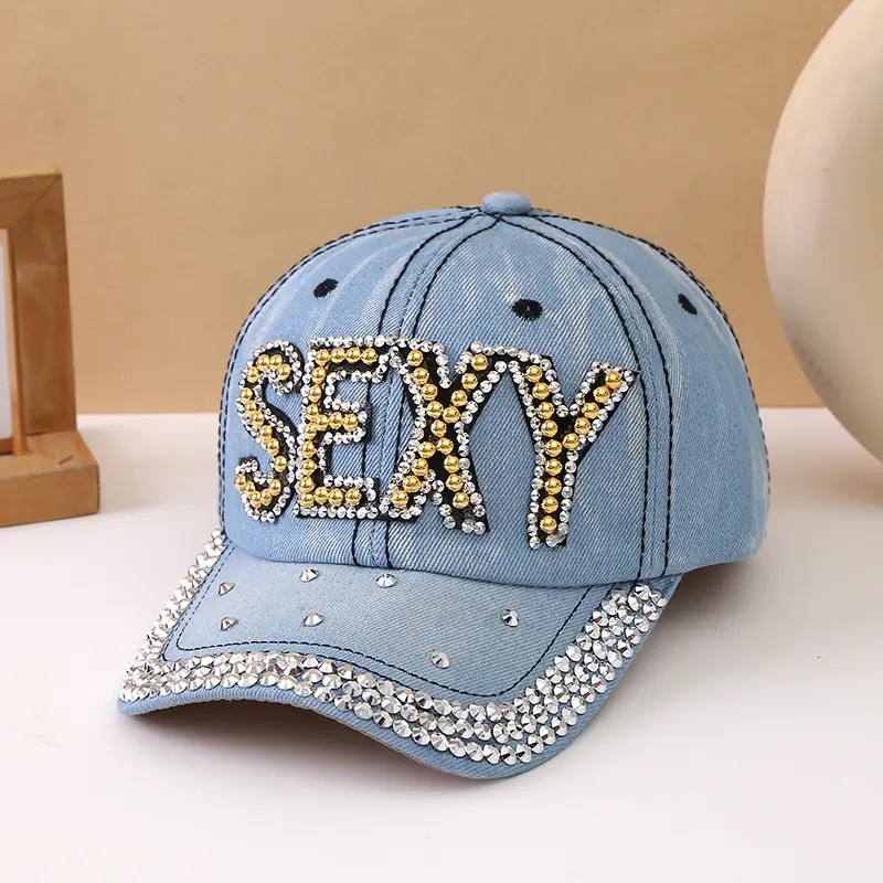 Women's Blue Rivet Baseball Cap with "BOSS" Embroidery - Image 4