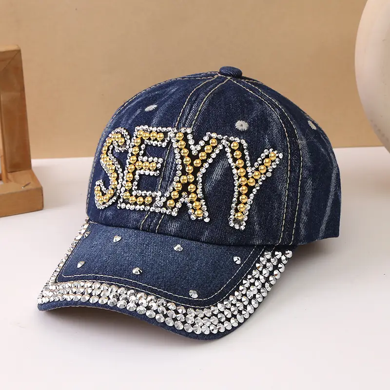 Women's Blue Rivet Baseball Cap with "BOSS" Embroidery - Image 5