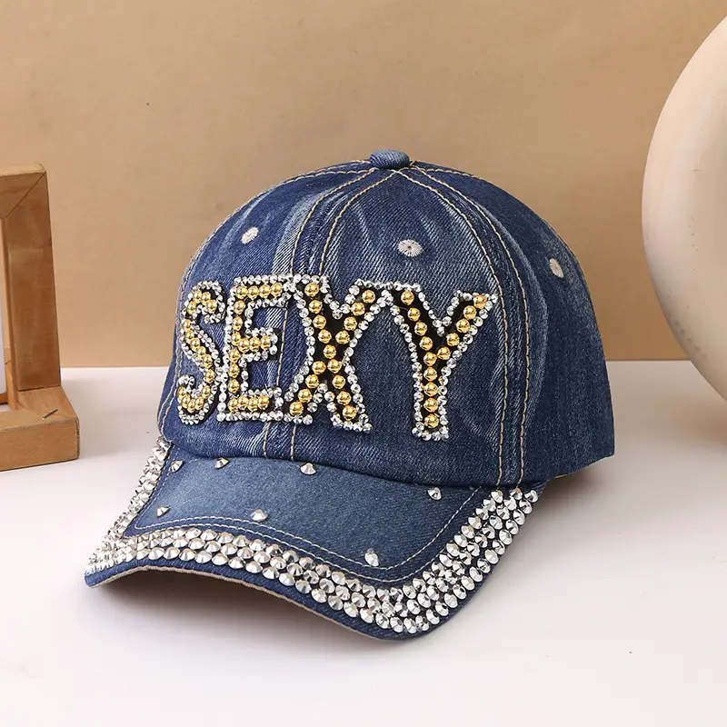 Women's Blue Rivet Baseball Cap with "BOSS" Embroidery - Image 6