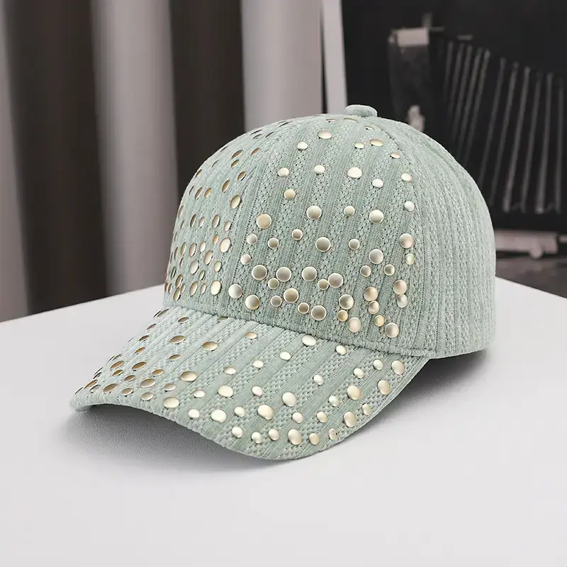 Women's Velvet Studded Baseball Cap White - Image 4