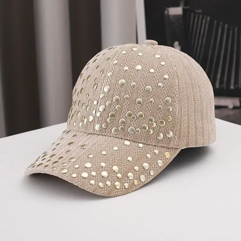 Women's Velvet Studded Baseball Cap White - Image 2