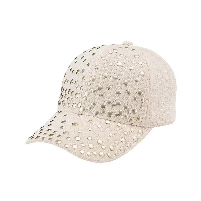 Women's Velvet Studded Baseball Cap White - Image 6