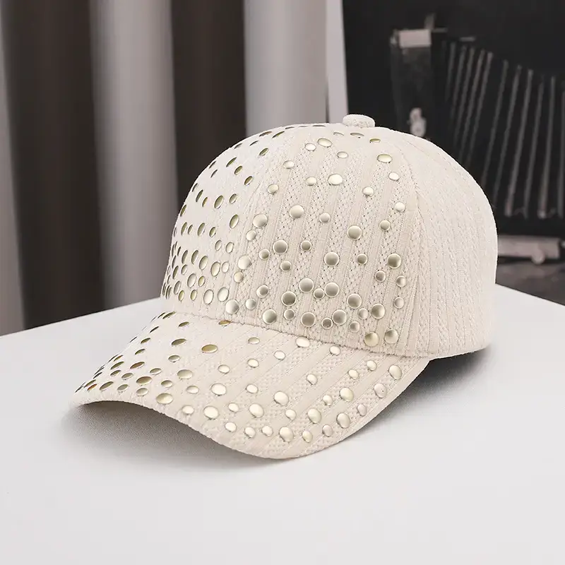 Women's Velvet Studded Baseball Cap White - Image 3