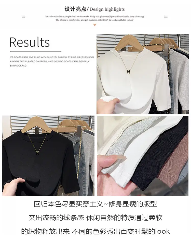 Black Bottoming Shirt Spring and Summer Slim Mid-Sleeve Top Half-Sleeved T-Shirt 2025 New Right Shoulder Top Trendy Women's Style — feature 4