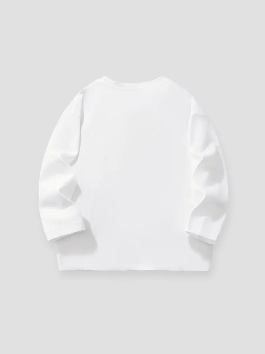 White Long Sleeve Kids T-Shirt Cartoon Shark Print - Image 3