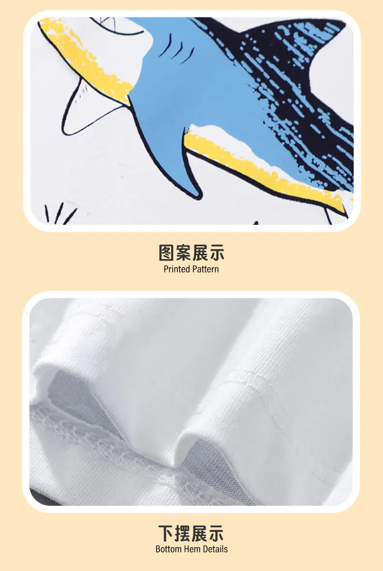 White Long Sleeve Kids T-Shirt Cartoon Shark Print — feature 10